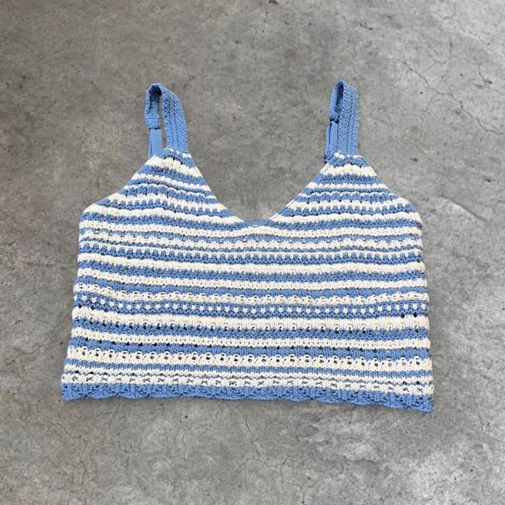 y2k hollister blue and white knit crochet tank top medium